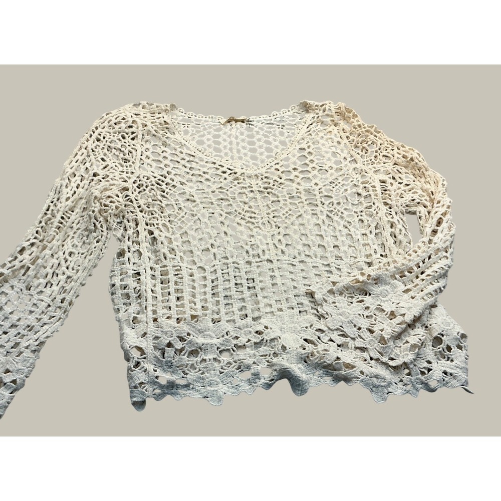 Adora Crochet Floral Open Knit Top Cream Ivory Boho Size M/L CET3552